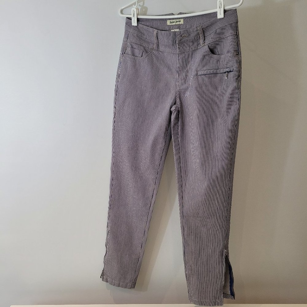 Suko Jeans - Striped Jeans with  zippered cuffs